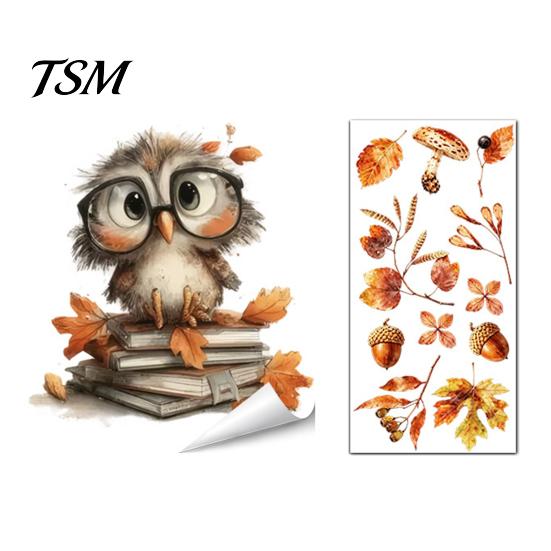 Autumn Pastoral Theme Window Art Static Sticker with Cute Animals & Maple Leaves, Removable Harvest Decals of Forest Festival Clings, Waterproof