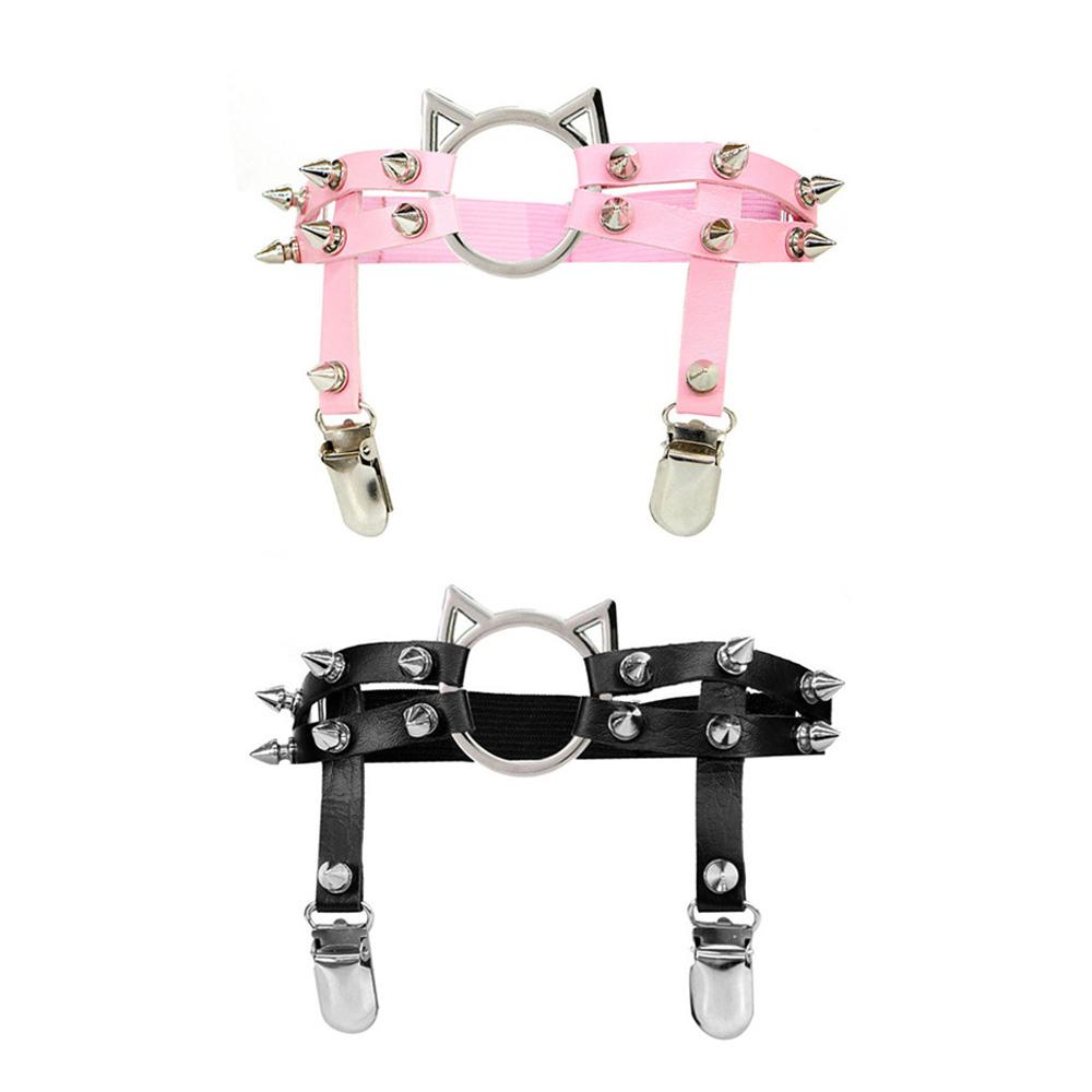Yiran Sexy Lingerie Women's Sexy Leather Spike Garter Belt Elastic Leg Anklet Girl Harness Goth Rock Gothic Rivet Punk Cat Thigh Garter Cm