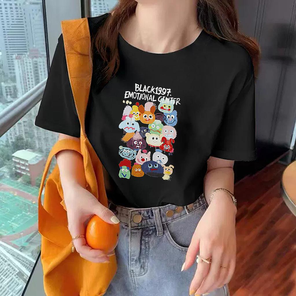 Summer Round Neck Letter Cartoon Pattern Printed Top Fashionable Casual Short Sleeved Men's and Women's Universal Pure Cotton T-shirts
