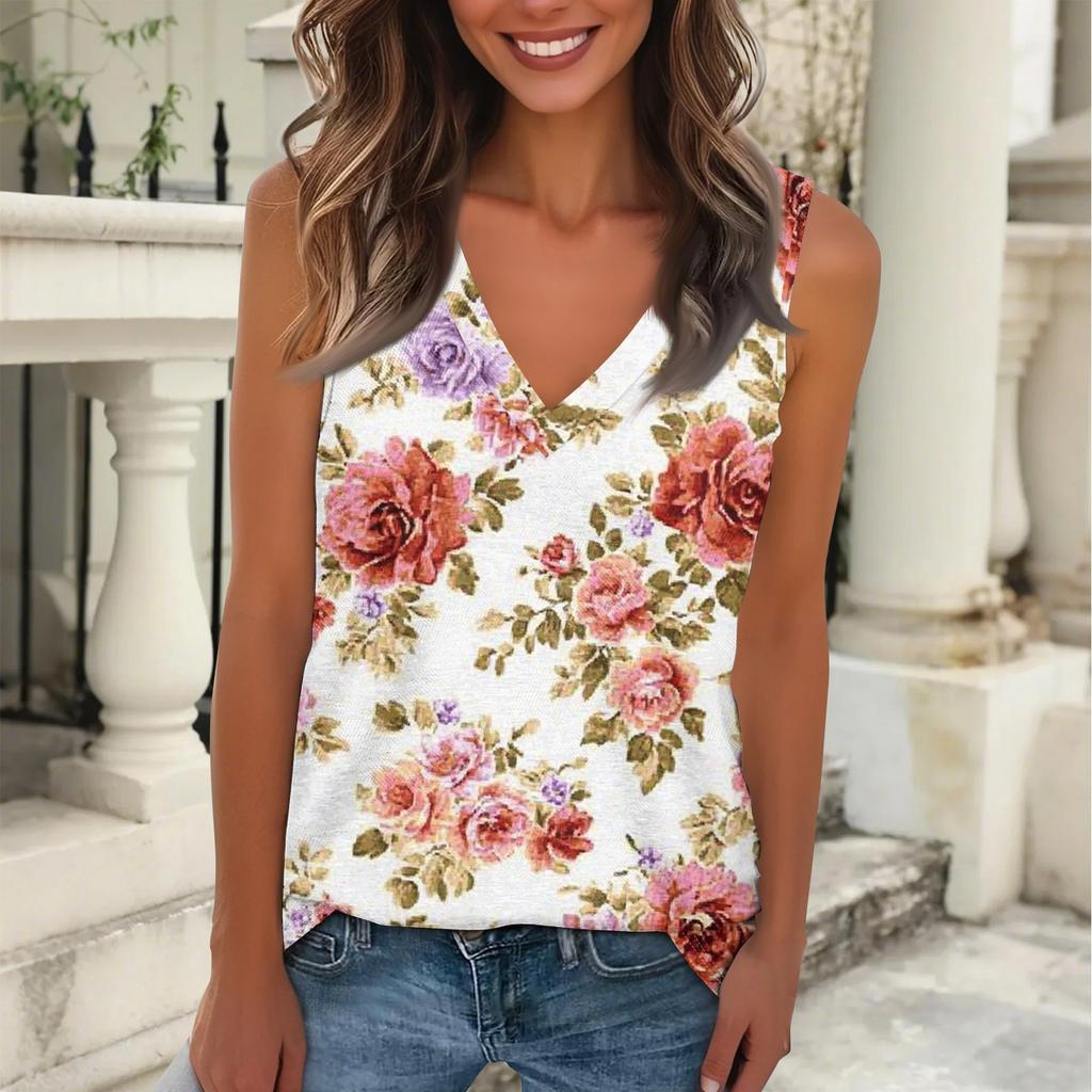 Women's Fashionable And Casual Everyday Versatile Floral Print Slim Vest Top