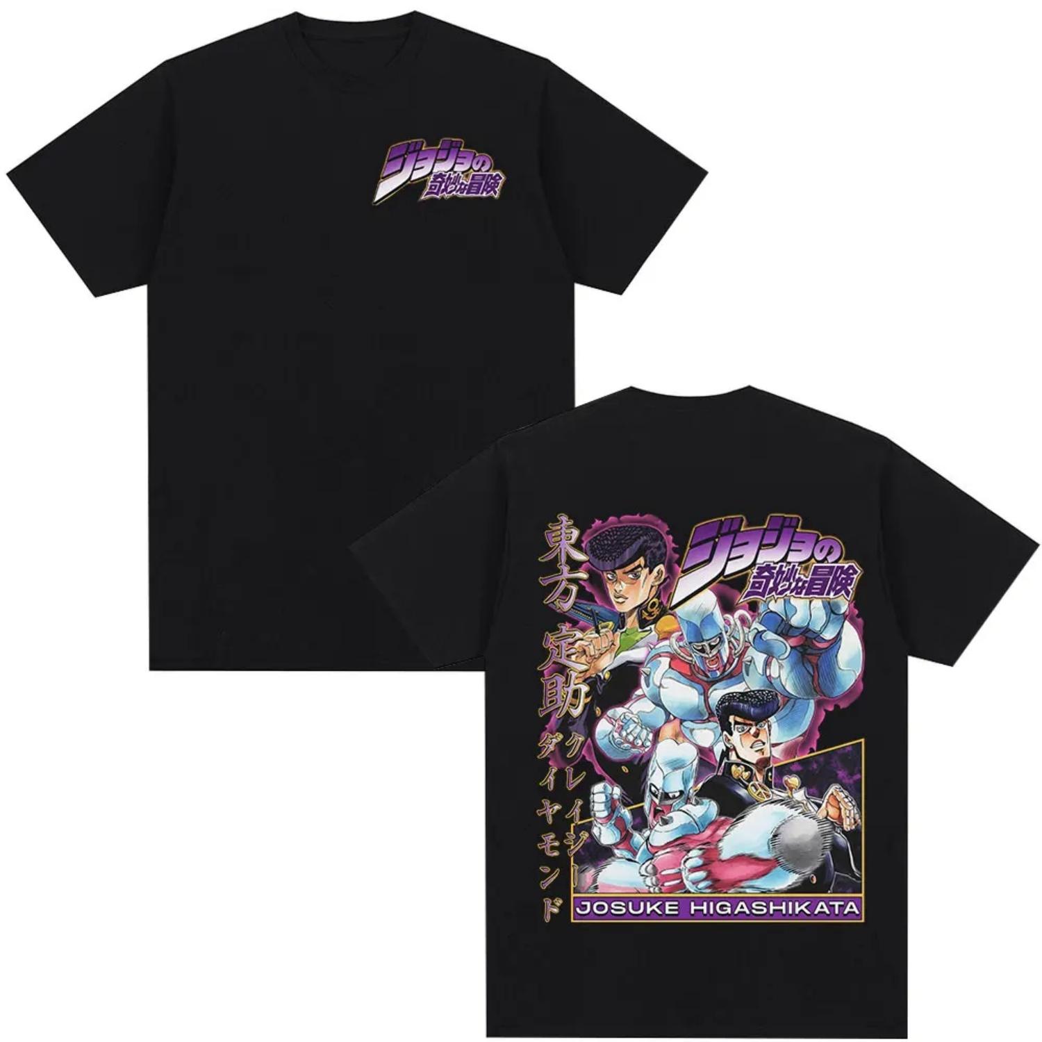 

2026 Anime JoJo Bizarre Adventure Josuke Higashikata Parent-child T-shirt Men s Women Cotton Casual Oversized T Shirt Streetwear S чёрный