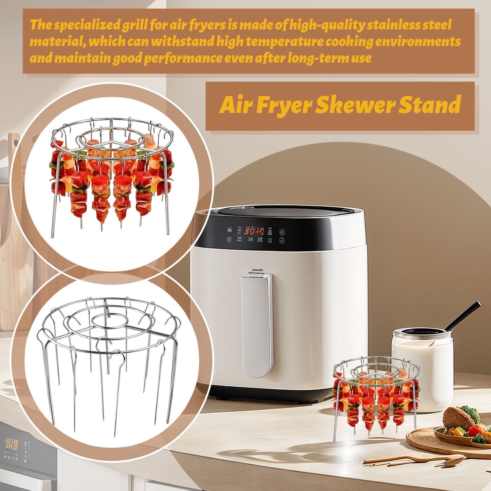 

Подставка для шампуров для фритюрницы, новая стойка для гриля из нержавеющей стали для шашлыков, вертикальные шампуры для мяса, совместимые с 12/24 корнями, и круглая подвеска для домашней кухни белый