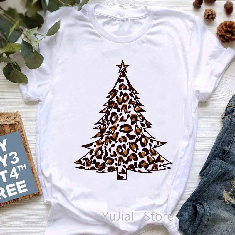 Leopard Merry Christmas Tree Graphic Print Tshirt Unisex Clothing Harajuku Shirt Peace Love Beersanta Claus T Shirt Femme