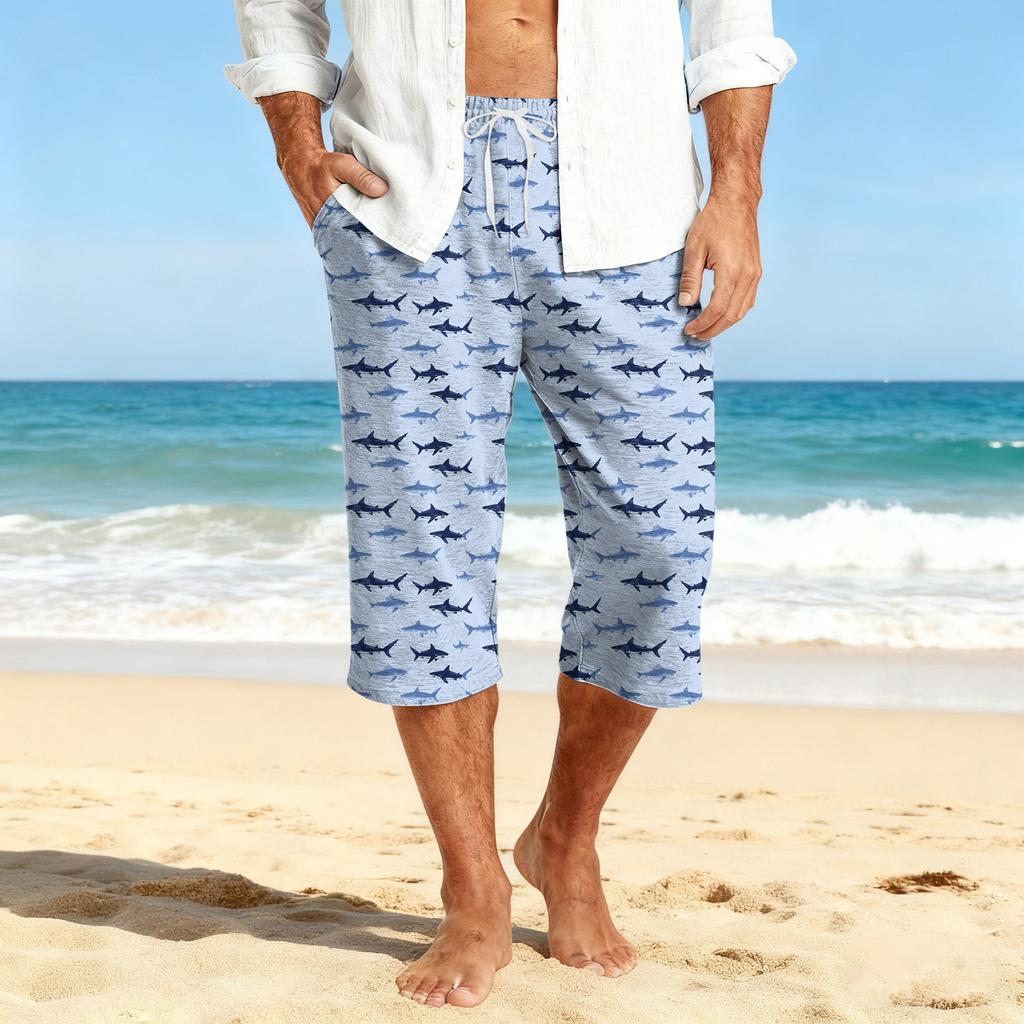 Men's Casual Drawstring Cropped Shorts