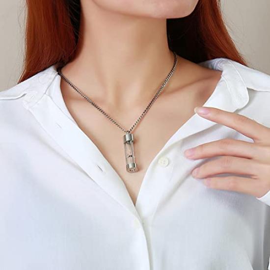 Halskette für Männer und Gold Rosa Glas Gedenkasche Gedenkkette Hält Großen Gedenkschmuck [Rockyu] Frauen, Schwarz, Gold, Silber, Titan,