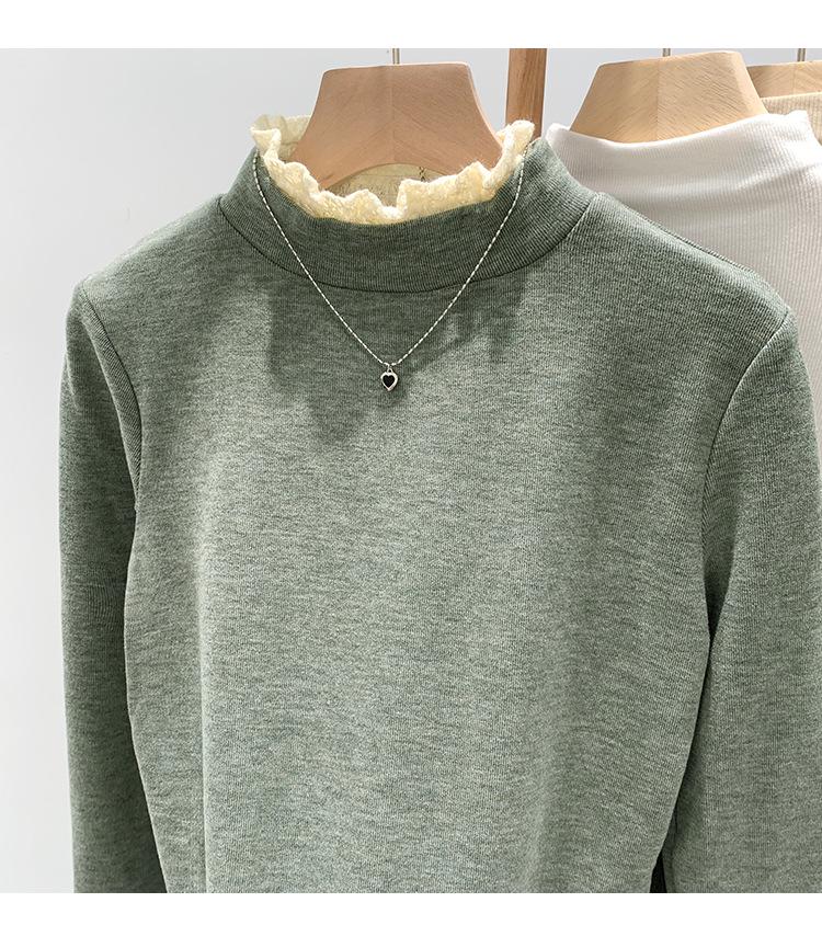 Women's German Velvet Lace Stand-Up Collar Long-Sleeve Shirt, Ideal for Spring, Autumn, and Winter.