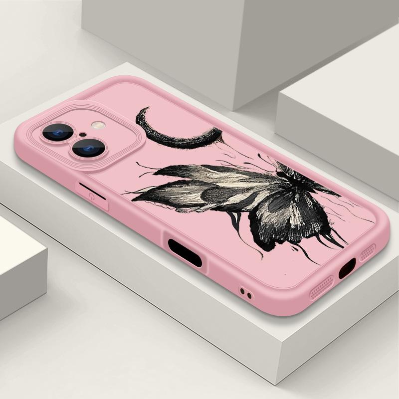 Fashion Moon Butterfly Pattern Case For iPhone 16 Pro Max 15 Plus 14 13 12 Pro 11 TPU Soft Matte Silicone Shockproof Lens Protection Phone Cover