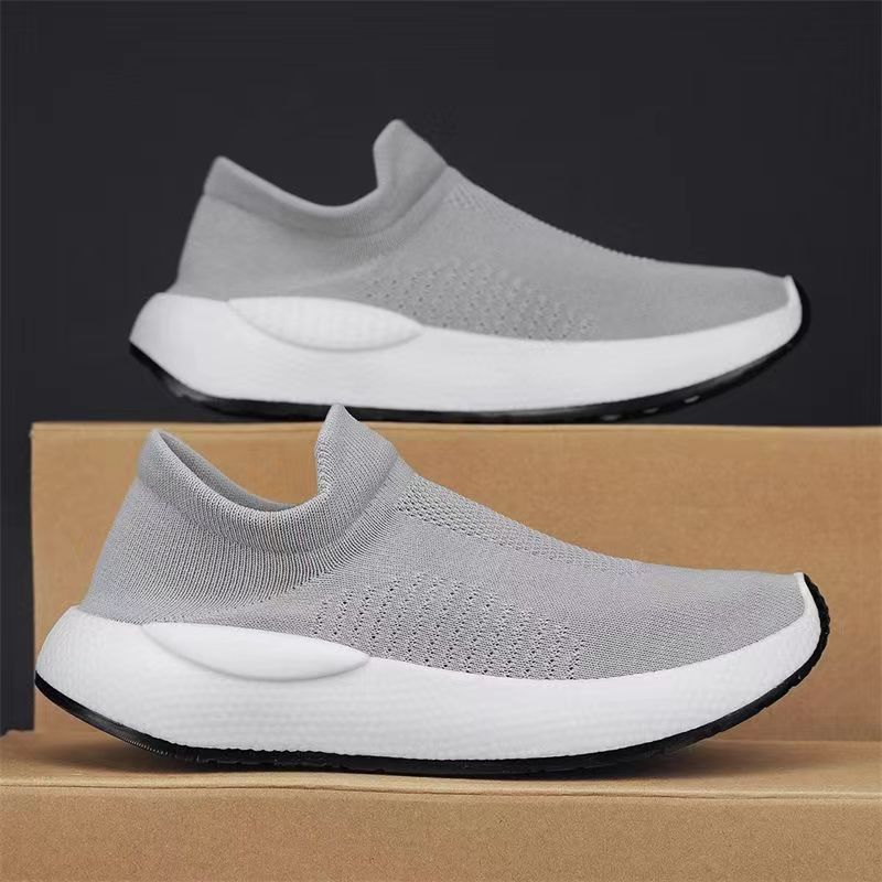 

Мужские прогулочные туфли без шнуровки, нескользящие дышащие легкие кроссовки, спортивные теннисные кроссовки для бега в тренажерном зале, путешествия, беговые вязаные кроссовки для мужчин 44 серый