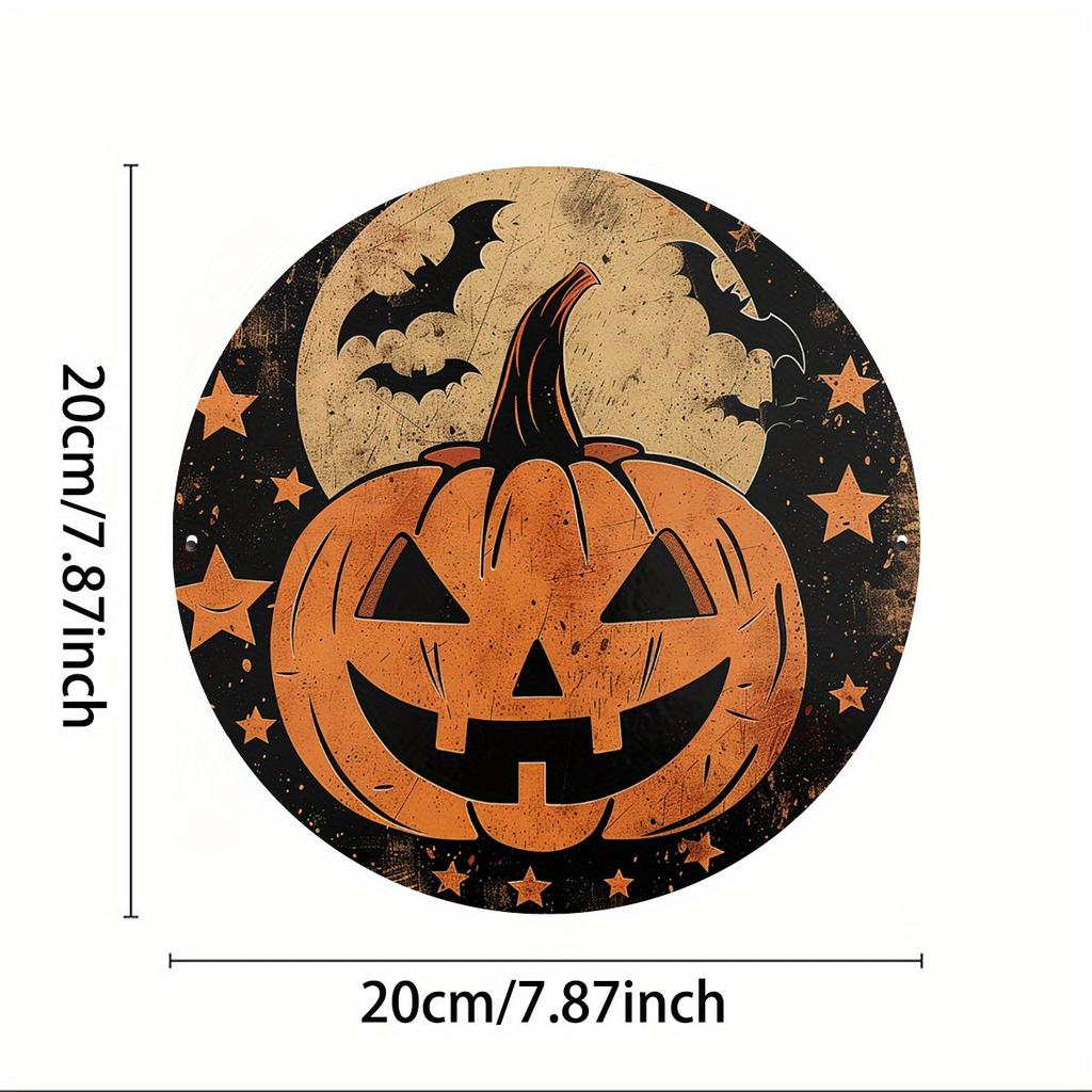 Charming Vintage Halloween Pumpkin Metal Sign - Durable Waterproof Aluminum Wall Art for Home, Cafe, Garage