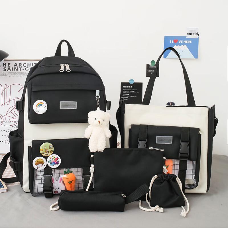 Li Shen Kids 5-Piece Canvas School Backpack Set