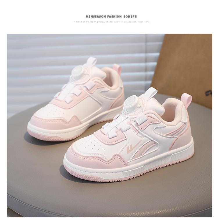 Warrior Kids' Winter 2025 White Leather Sneakers with Rotating Button for Boys and Girls - Versatile Casual Shoes