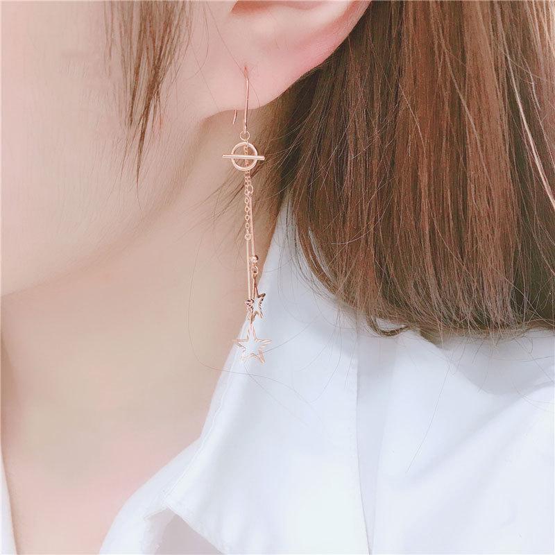 Color Gold Pentagram Purple Gold Simple Fashion Foreign Gas Plated Rose Gold Long Earrings