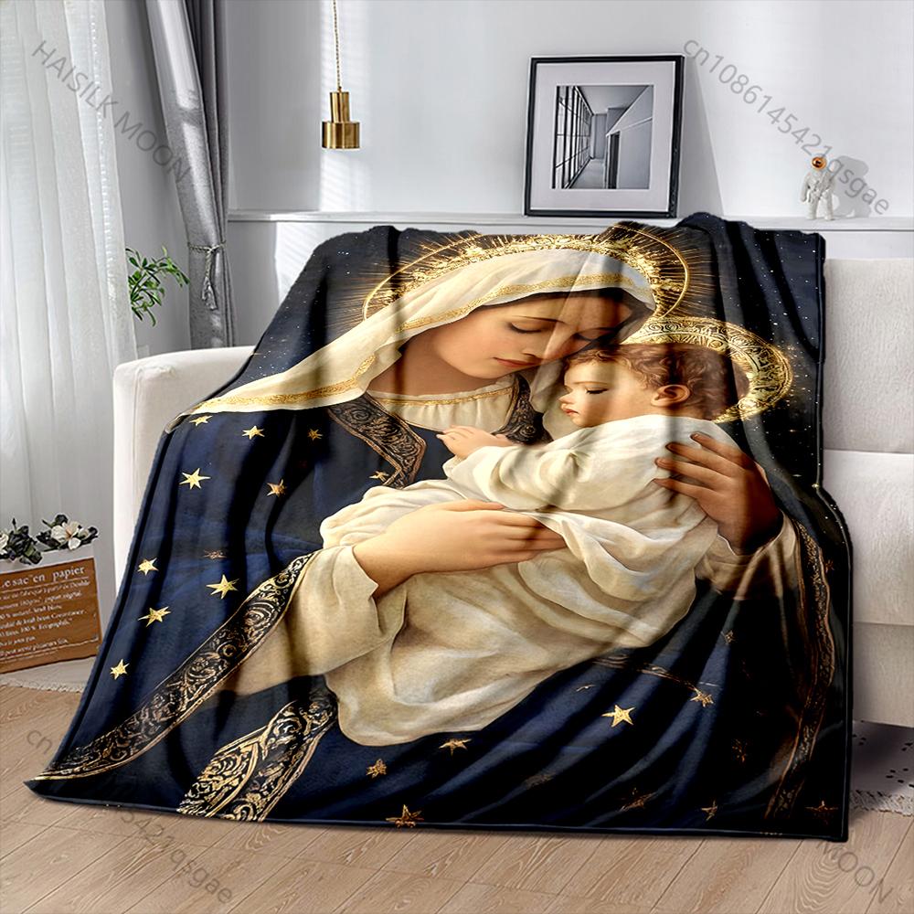Blessed Virgin Mary Print Blanket Warm Soft and Comfortable Home Travel Blanket Sofa Bedding Camping Cars Cover Blanket for Gift