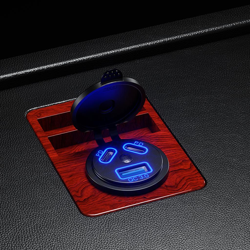 Double Fast Charge PD45W Car Charger QC3.0 Power Outlet with Voltages Meter and On Off Switches for Car & Motorcycles