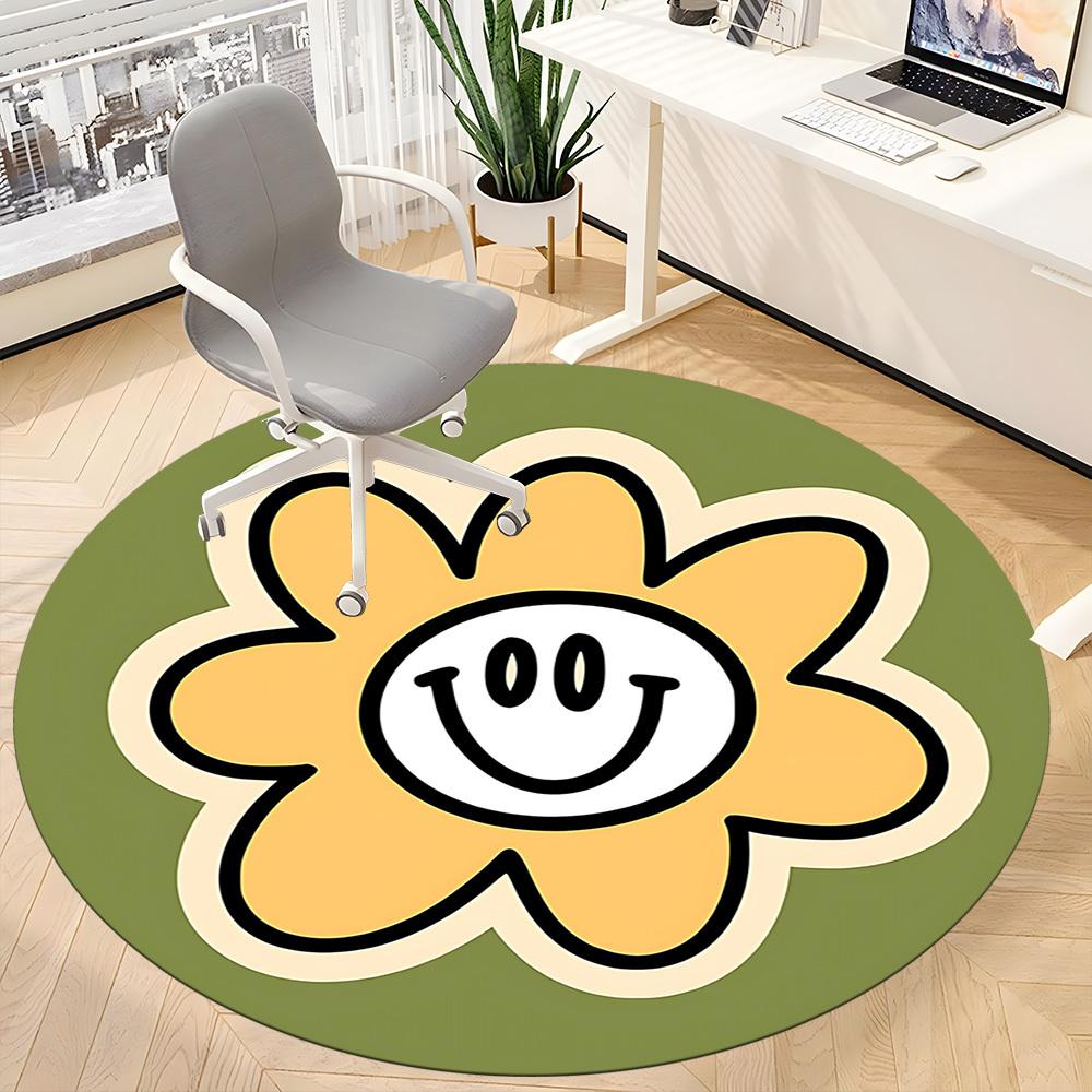 1pc Flower Happy Office Round Area Rug, Under Office Chairs Bedroom Living Room Home Decor, Room Deco, Available In Various Sizes