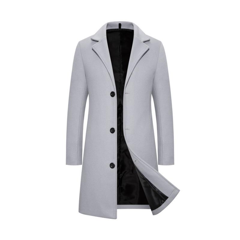 Frühling Herbst Neue Lange Baumwolle Mantel Neue Wollmischung Reine Farbe Casual Business Mode Herrenbekleidung Schlank Windjacke
