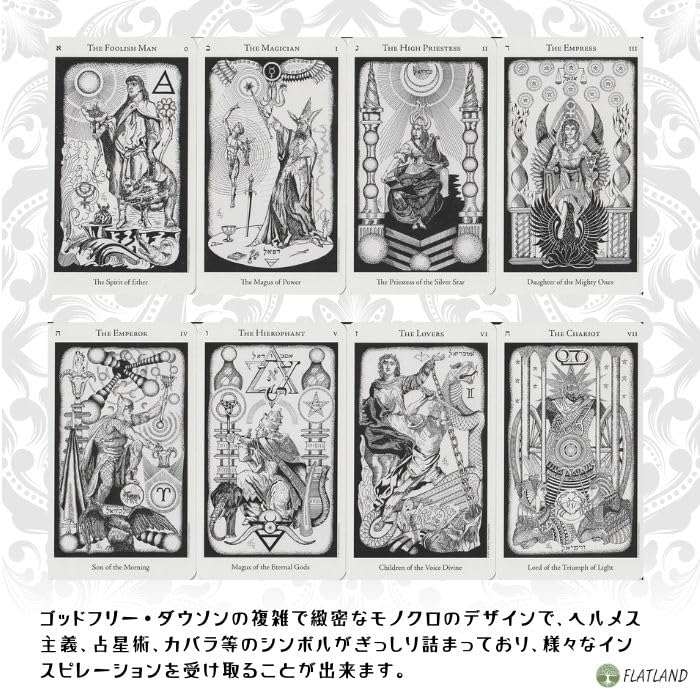 Hermetic Tarot Deck, Tarot Reading Instructions, Japanese Instruction Manual Included, Authentic Tarot Cards, 78 Cards, Monotone
