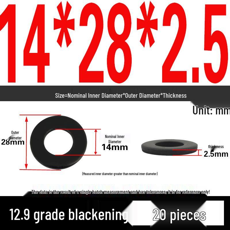 High-Strength Black Flat Washer - Grades 4.8 & 12.9, Sizes M3 To M24