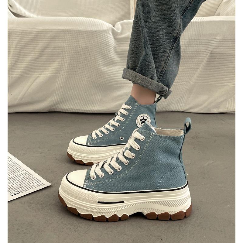 Brandneue 2025 Damen High-Top Canvas Schuhe: Höhenvergrößernde, Dicksohlige, Vielseitige, Lässige Sport-Sneaker für Frühling/Sommer