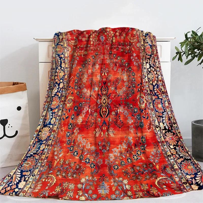 Geometrický Etnický Boho Vzor Flanelová Přehozová Deka Měkká Teplá pro Domácí Dekoraci Pohovky Děti Dospělí Kempingová Deka Velikost King Queen