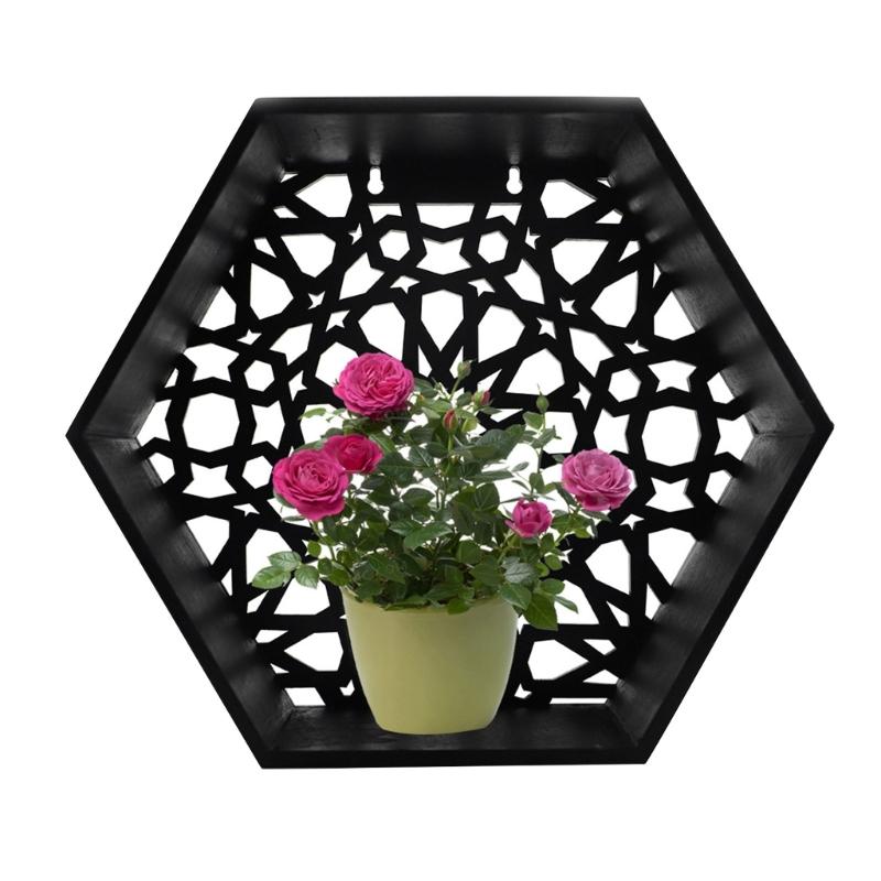 Wood Decor Wall Mount Hexagonal Books Toy Flower Pots Storage Shelf Holder Figurines Display Crafts Shelves Space Saving