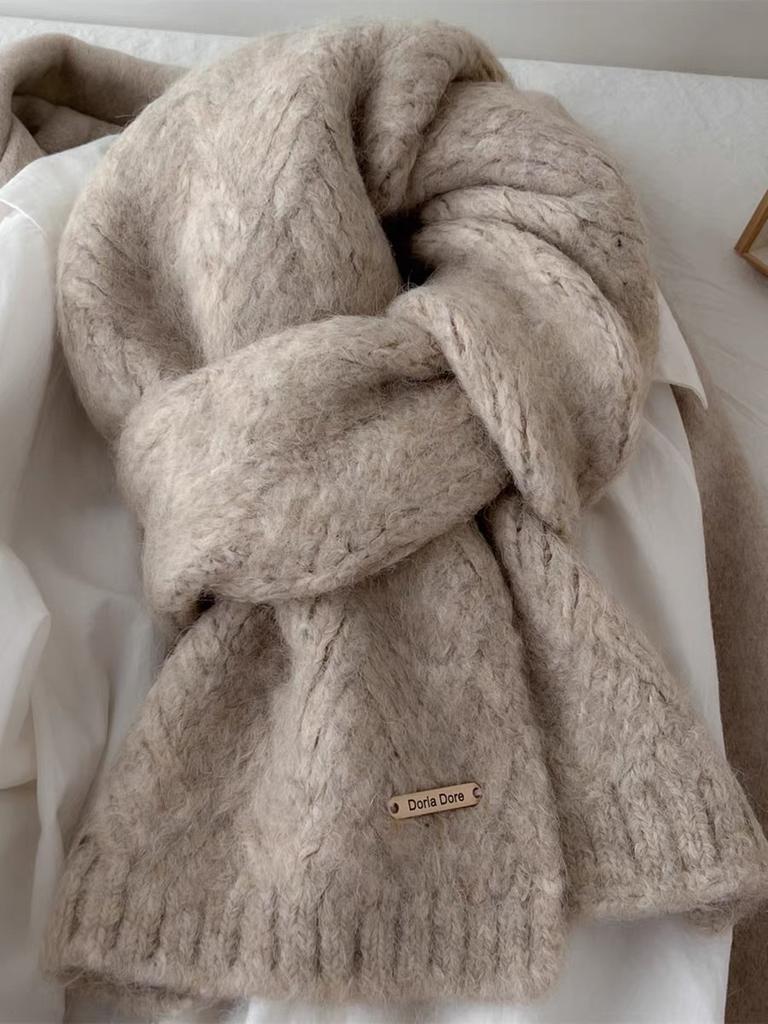 Solid color alpaca wool knitted scarf women's winter and autumn wool blended new high-end temperament couple scarf tide