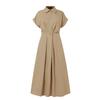 Women's Summer Long Dress Fashion Elegant Turn-down Collar Short Sleeve Casual Dress Women Solid Color A Line Elastic Waist Loose Female Dresses