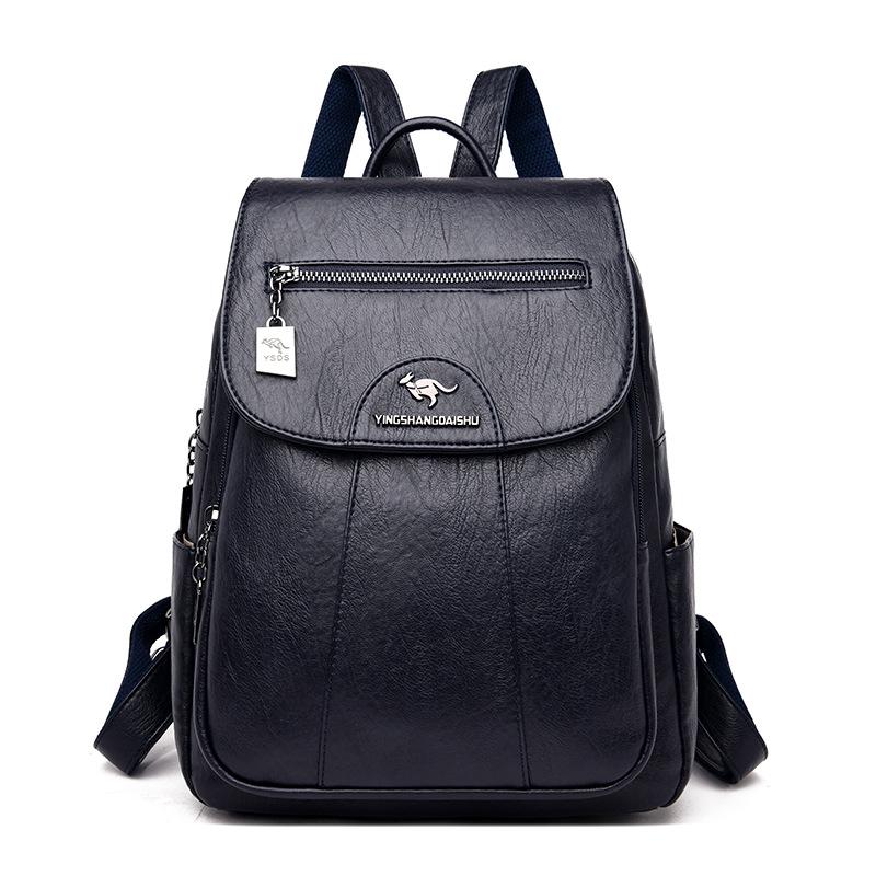 Women's 2023 Soft Lambskin Backpack – Versatile Double Shoulder Bag with Large Capacity, Stylish for College Students and Casual Use.