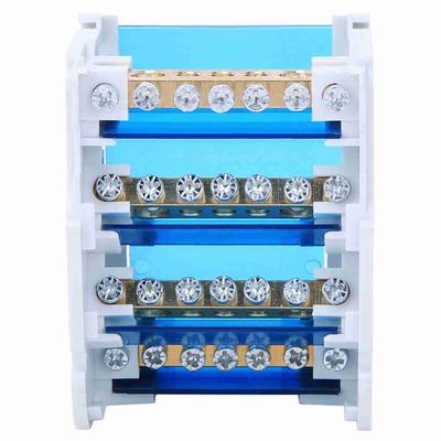 407 Terminal Distribution Box 4 In 24 Out 4-Level Terminal Block Junction Box Blue 125A/500V Distribution Box Industrial Control