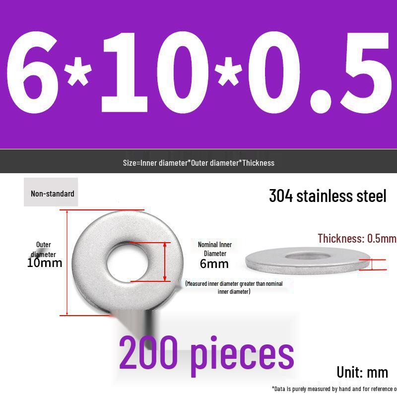 304 Stainless Steel Thickened Flat Washer Ring - Various Sizes (M1.6-M22)