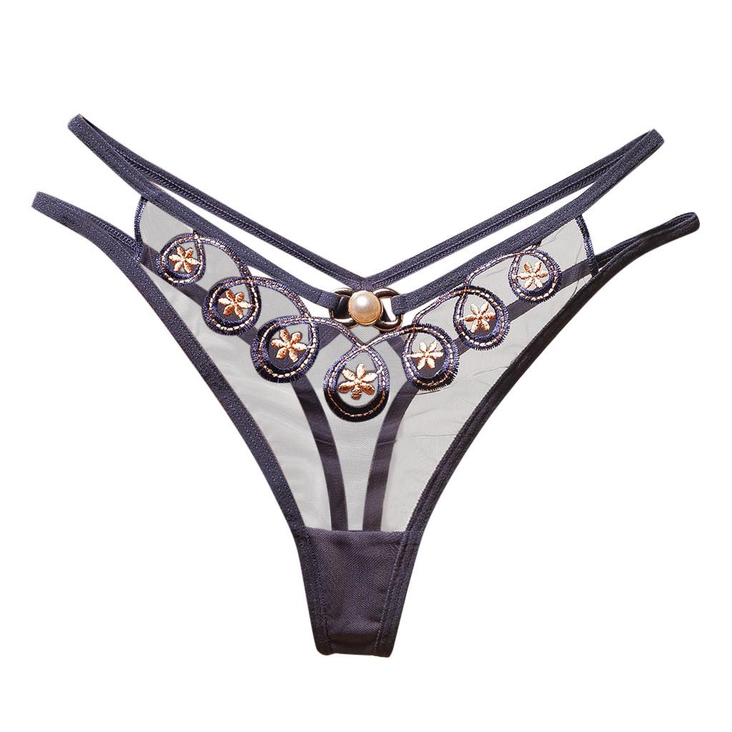 Hollow Out Transparent G-string Female Flower Embroidery Pearl Underpants Women Sexy And Hot Mesh Elastic Underwear bragas sexys