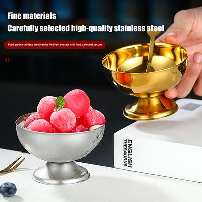 Edelstahl Eisbecher Gold Silber Sicher Salatschale mit Dessertschale und Eislöffel Küchenzubehör für den Haushalt