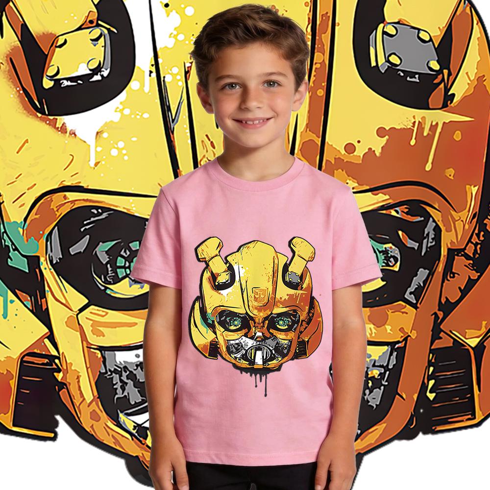 Transformers Bumblebee Trendy Mecha Print  Kids T Shirt Boys Girls Casual Soft Breathable Top