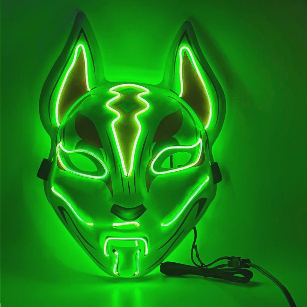 LED Glowing Fox Mask - Luminous Anime Cosplay Cat Face for Halloween