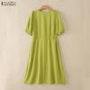 ZANZEA Women Casual Round Neck Solid Color Short Sleeve Dress