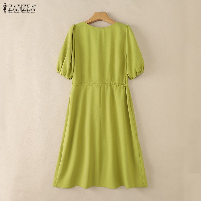 ZANZEA Women Casual Round Neck Solid Color Short Sleeve Dress