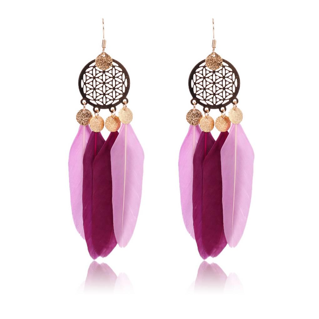 

Round Hollow Faux Feather Pendant Multicolor Earrings Pair for Woman Jewelry 11.5*2.4cm