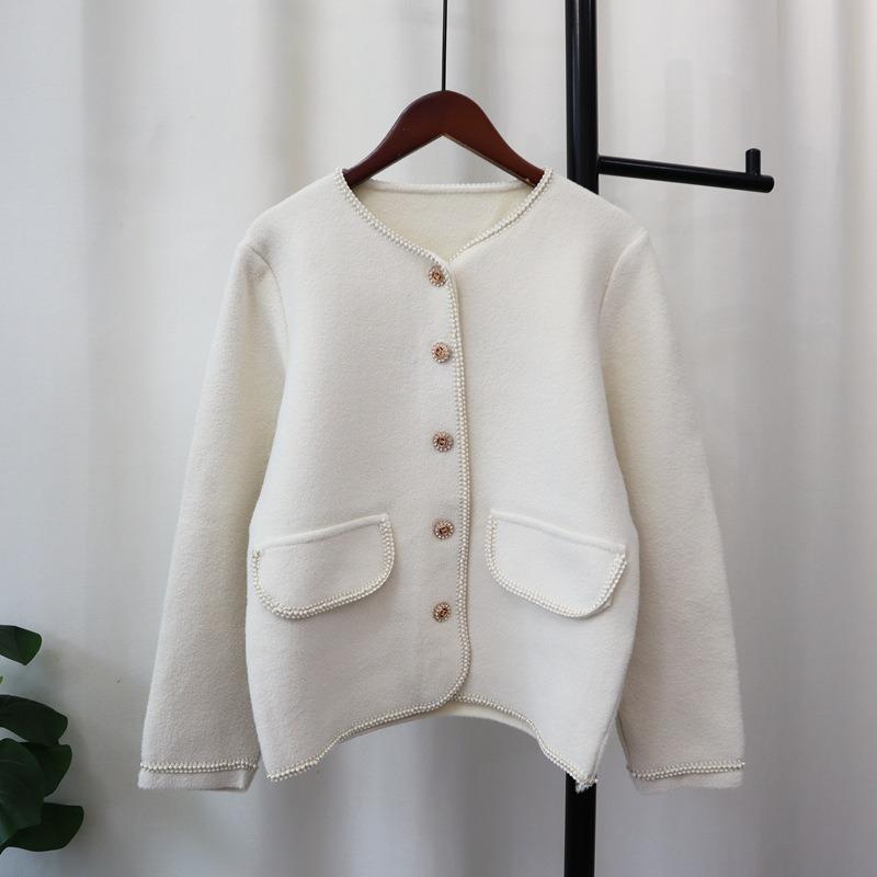 Knitted double-sided woolen cardigan autumn and winter new loose solid color temperament sweater jacket women