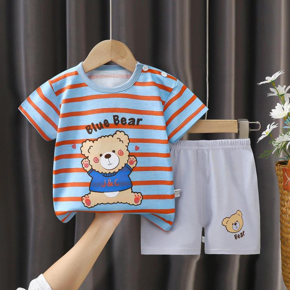 New Kids Boys Girls Summer Pajamas Cute Cartoon Print Short Sleeve T-Shirt Tops with Shorts Toddler Baby Clothing Sets