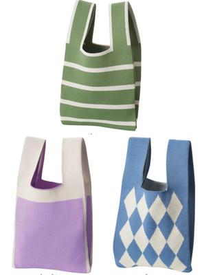 Stilvolles Stricktaschen-Set mit 3 Mustern, einhenkelige Tragetasche für Damen, kleine Größe für den täglichen Gebrauch und Ausflüge