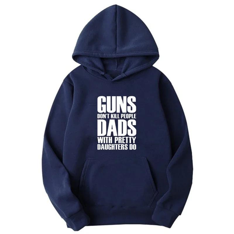 2025 Autumn/Winter Retro Printed Hoodies, Guns Don't Kill, Dad and Beautiful Daughter Make Hoodies for Men, Fun Warm Hoodies