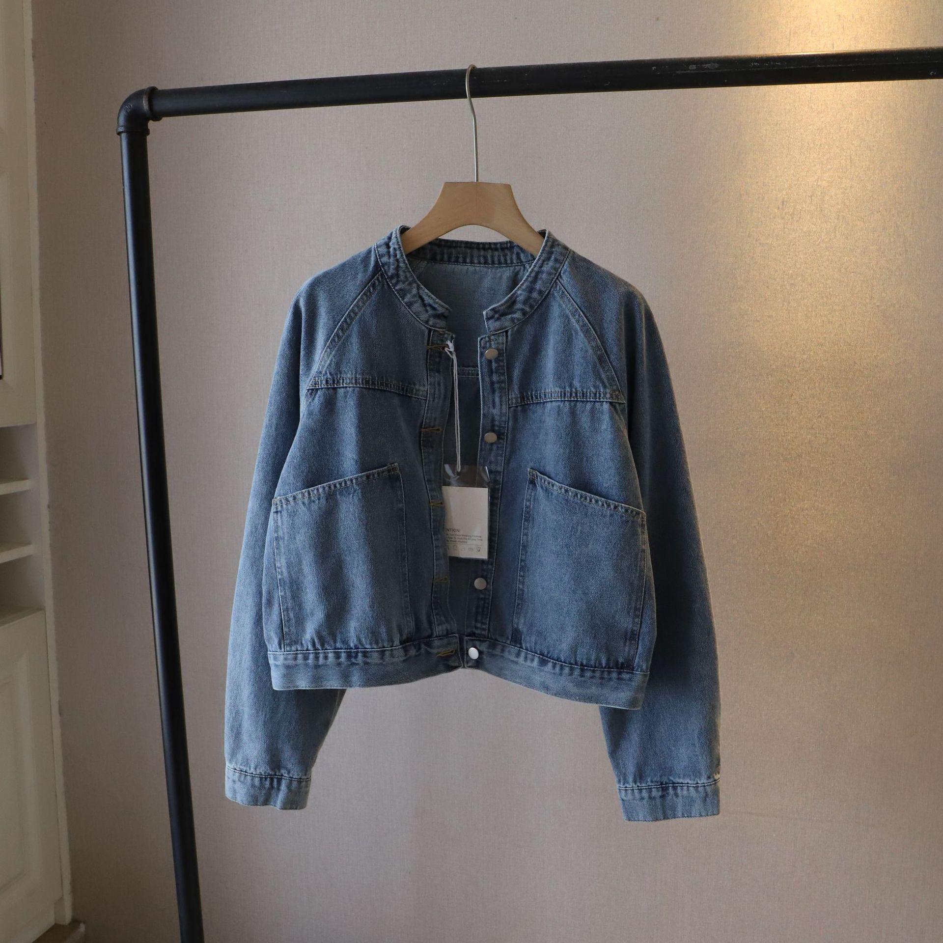 

2025 Модная женская весенняя короткая джинсовая куртка в корейском ретро-стиле One Size светло-синий