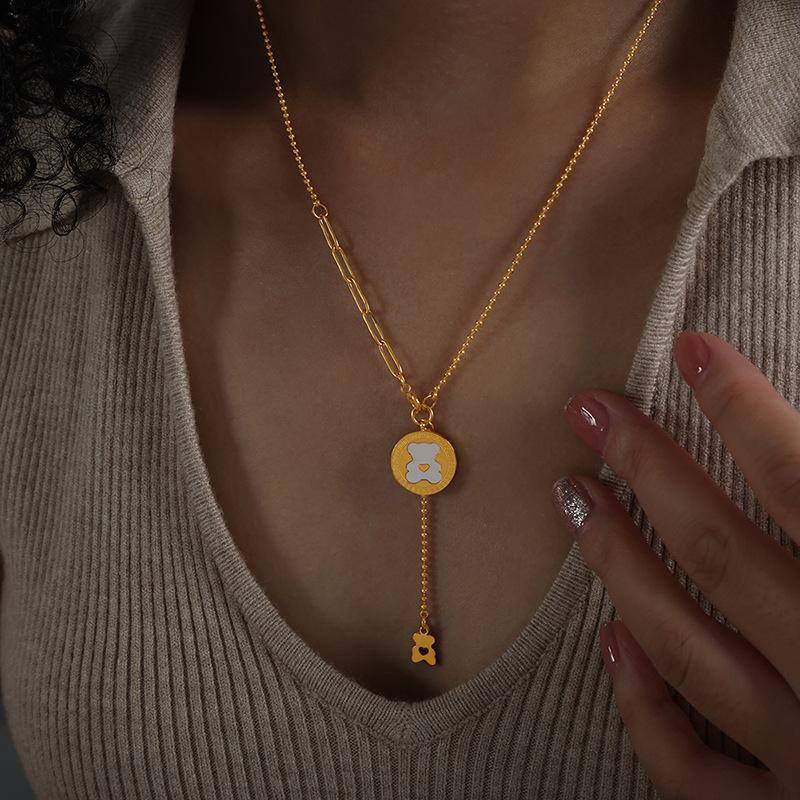 Cute Bear Pendant Necklaces For Women Stainless Steel Gold Plated Waterproof Women's Neck Chain Charm Necklace Luxury Jewelry
