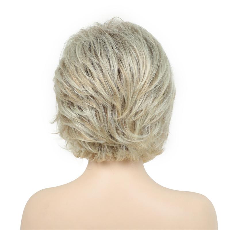 Synthetic Short Blonde Wigs for Women Straight Hair Wig Oblique Fringe Lady Wig Cosplay Halloween Costume Daily Use Wig