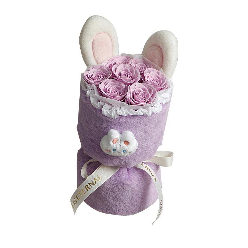 

1PC Plush Rabbit Ear for Birthday Gifts Flower Packaging Bucket Cute Rose Flower Bouquet Finished Soap Flowers синій