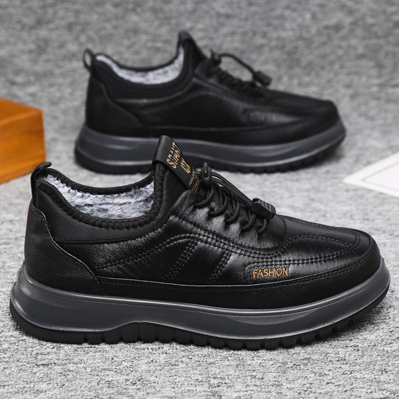 Winter new cotton shoes men's velvet warm sports casual shoes leather surface waterproof middle-aged and elderly one-pedal lazy shoes