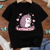 Kids Cute Hedgehog Cartoon Print Crewneck Short Sleeve Tee, Spring Summer Casual Kids Top, Ideal Gift