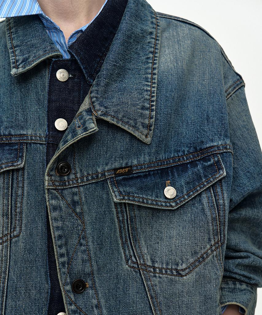 Adsb Andersson Bell Unisex Asymmetric Layered Denim Jacket Awa747U(Blue)