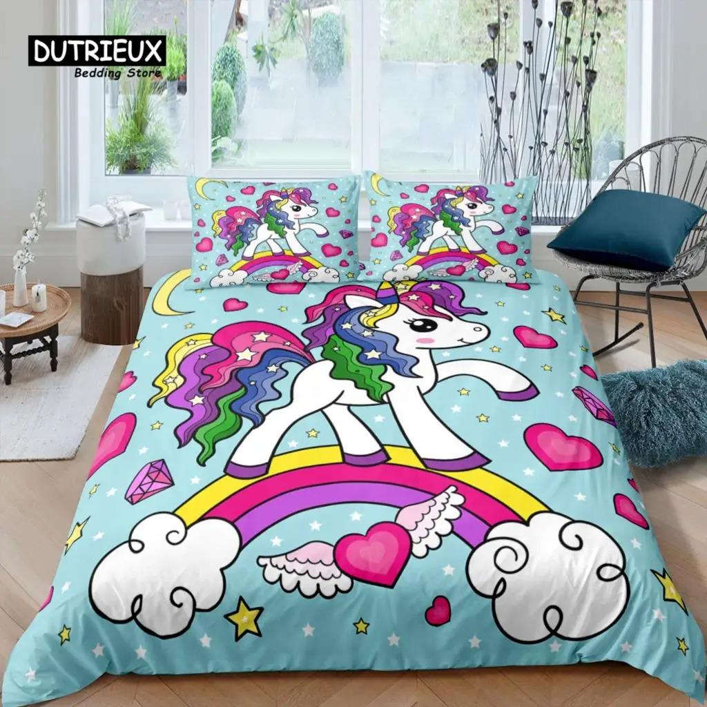 Home Living Luxury 3D Unicorn Bedding Set Flower Duvet Cover Pillowcase Queen and King EUUSAUUK Size Comforter Bedding