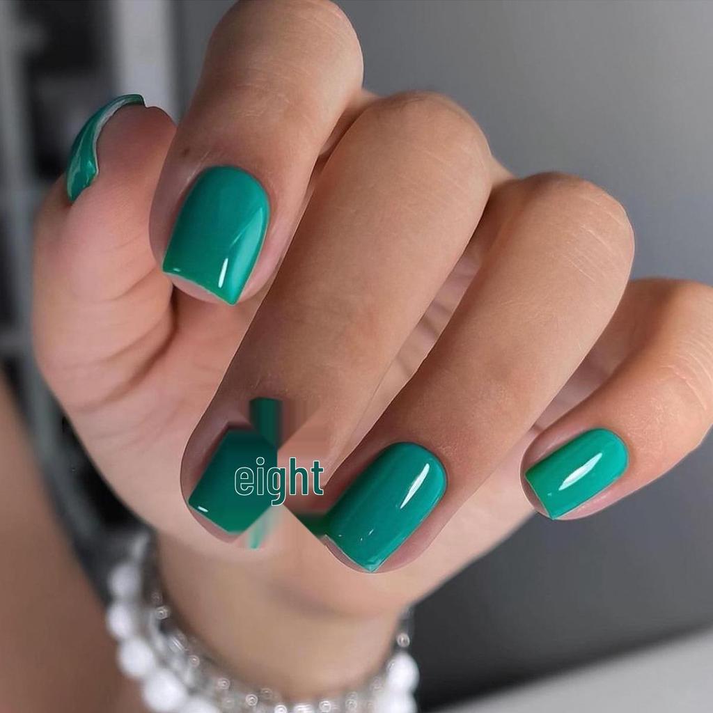 Green Solid Color Removable Wearable False Nails - Square Press-on Nail Art Patches